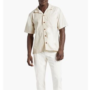 FRAME Men’s Corduroy Camp Collar Shirt in White Beige - Size L